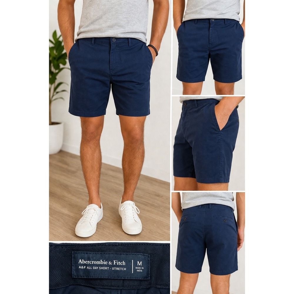 Abercrombie Fitch All Day Shorts Men's M Navy Stretch Chino Casual 7.5 Inseam